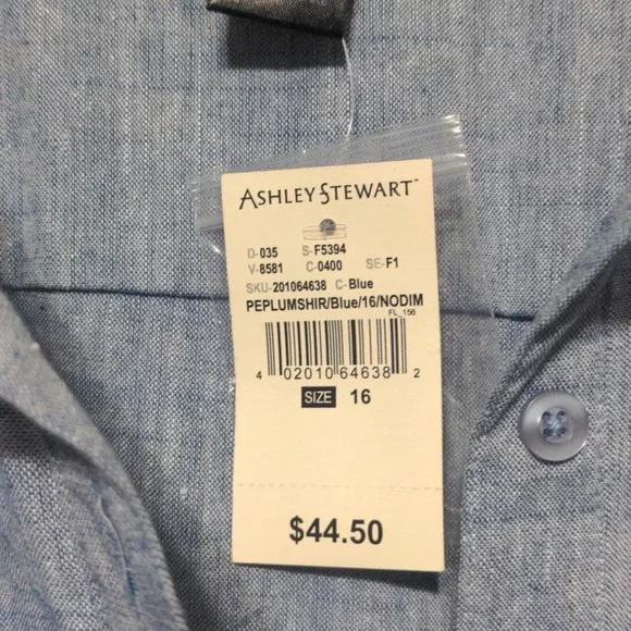 Ashley Stewart peplum blue long sleeves shirt size 16 - Picture 4 of 4